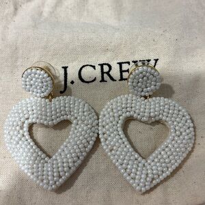J. Crew White Beaded Heart Earrings
